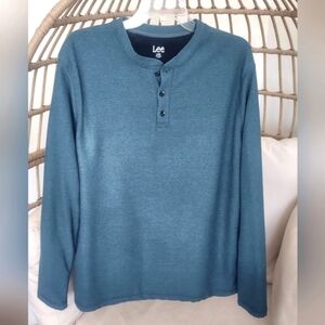 Lee Men's Pullover Waffle Knit Henley 3 Button Closure Sz L